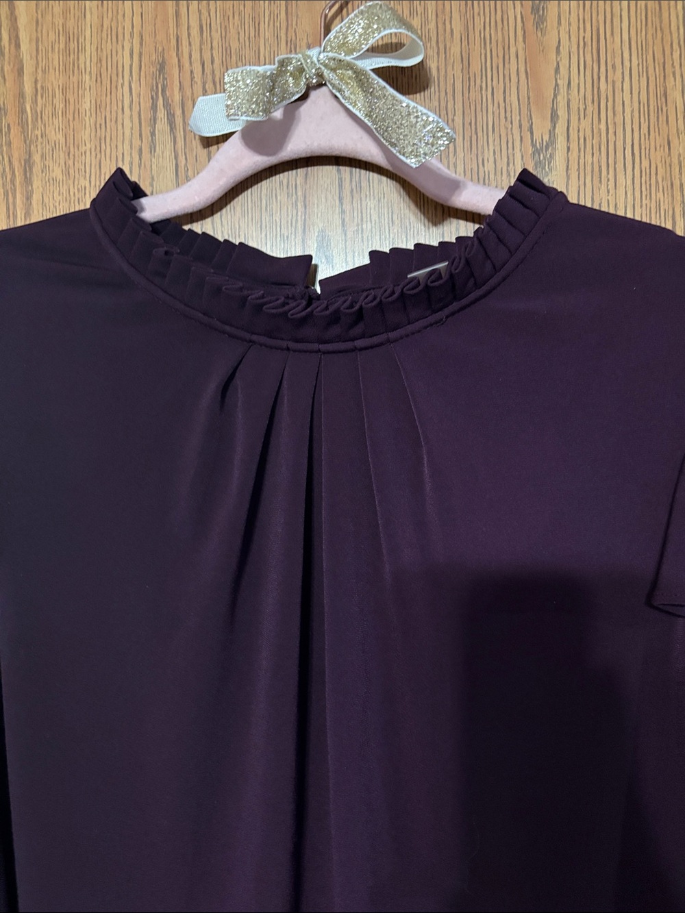 Calvin Klein Plum Ruffle-Neck Flutter Sleeve Blouse - Picture 3 of 7
